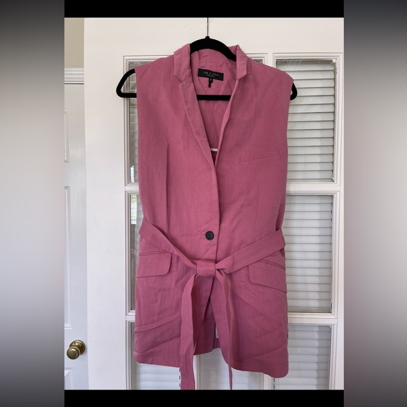 Rag & Bone Women's Pink Margot Sleeveless Belted Blazer Coat Jacket - Picture 3 of 7